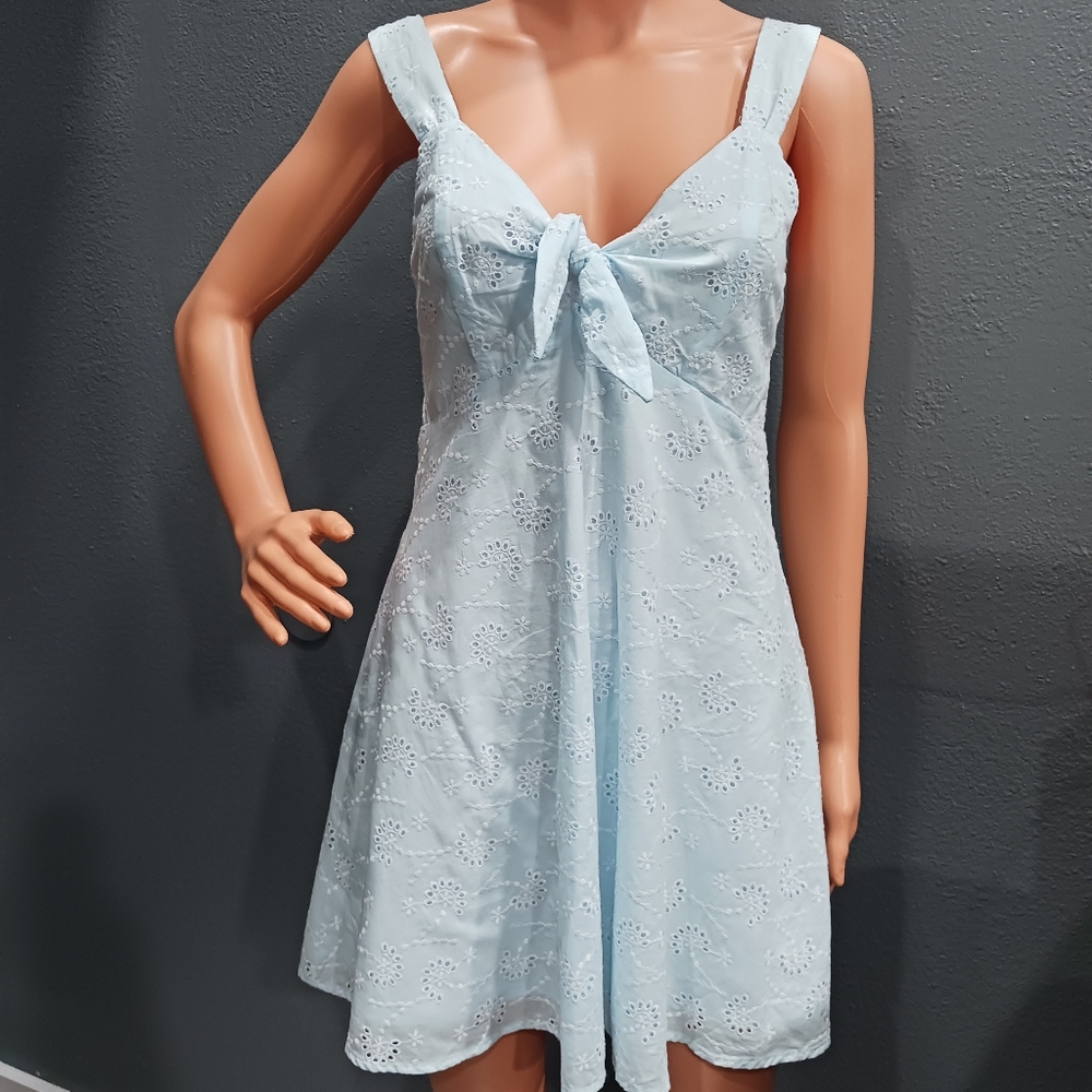 Miami Giana Light Blue Eyelet Tie-Front Mini Dress